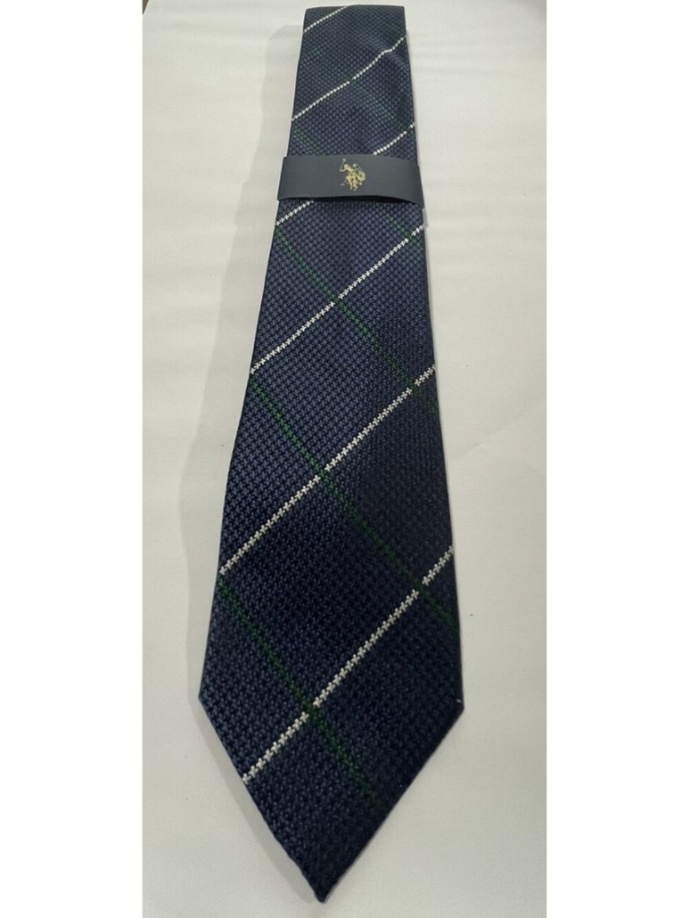 US Polo Assn Tie Navy White Green Striped 100% Silk 3.5" x 58" NWT $40
